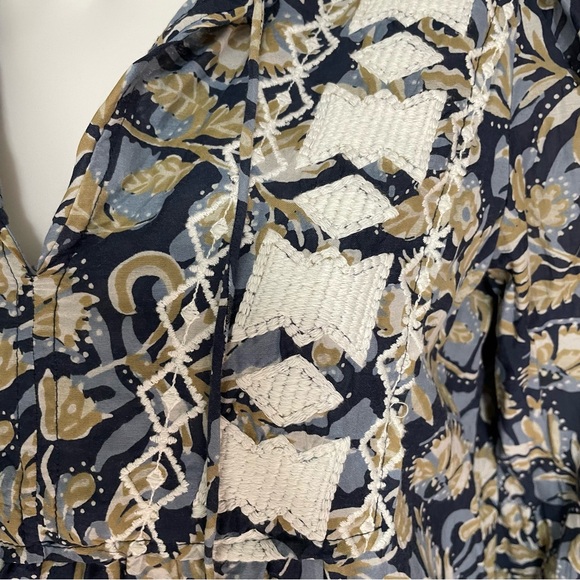 Lucky Brand Floral Embroidered Cottagecore Mini Dress Navy Beige White Size M - Picture 6 of 11